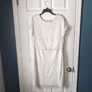 Adrianna Papell White Beaded Dress 18W